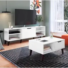 VENTITAS HOME - COMBO Mesa de TV 77° + Mesa de centro Arya Blanco