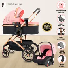BABY - Coche Moisés 4 en 1 «VERONA GOLD» con Porta bebé Pink