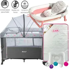 EBABY - Cuna Colecho Nala ROSADO + Colchón ROSADO + tina ROSADO