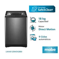 MABE - Lavadora Automática Direct Motion 18 Kg Diamond Gray - LMA8120WDGBB0