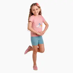 NATA COTON - POLO DE ALGODON ROSA CLASICO - NIÑA Y PERRITO