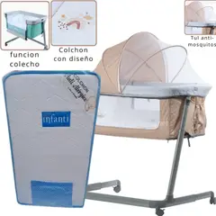 EBABY - Cuna Colecho MARION BEIGE + Colchón para cuna CELESTE