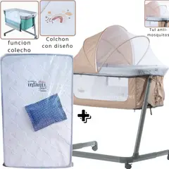 EBABY - Cuna Colecho MARION BEIGE + Colchón para cuna AZUL