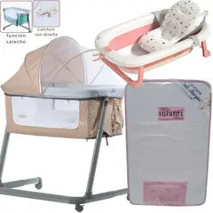 EBABY - Cuna Colecho MARION + Colchón para cuna ROSA+ TINA ROSA