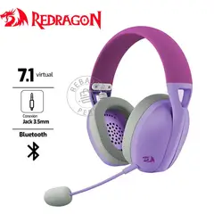 REDRAGON - Auriculares Ire Wireless H848 Purple Bluetooth, 2.4GHz,