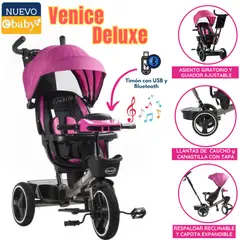 EBABY - Triciclo para niños musical y luces Venice Rosado