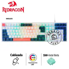 REDRAGON - Teclado TRUNDLE K668WBO-RGB Mecánico 100% RGB BlancoAzul