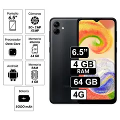 Celular Galaxy A04 4GB RAM 64GB Negro