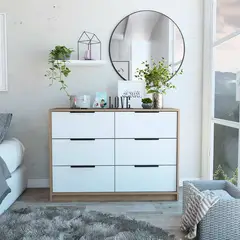 GENERICO - Comoda Madrid Blanco-Miel - Envío Armado y Melamina 18mm