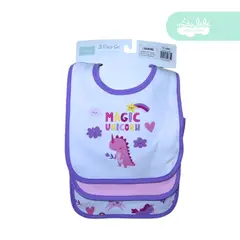 GENERICO - Babero de tela de bebe pack x3 unidades dino unicorm