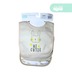 GENERICO - Babero de tela de bebe pack x3 unidades conejito