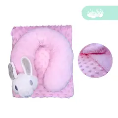 GENERICO - Almohada más collarín y manta de bebé color rosada