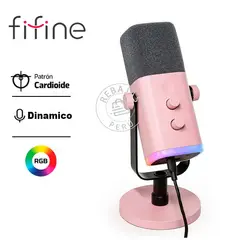 FIFINE - Micrófono AM8 RGB Rosa Dinámico, USB/XLR, Mute y Antipop