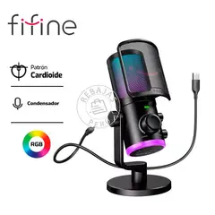 FIFINE - Micrófono AM6 Black USB Cardioide, RGB, Brazo y Filtro Antipop