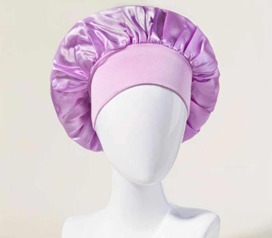 GORRO DE SATIN PARA DORMIR CABELLO LISO Y RIZADO EVITA ENREDOS LILA