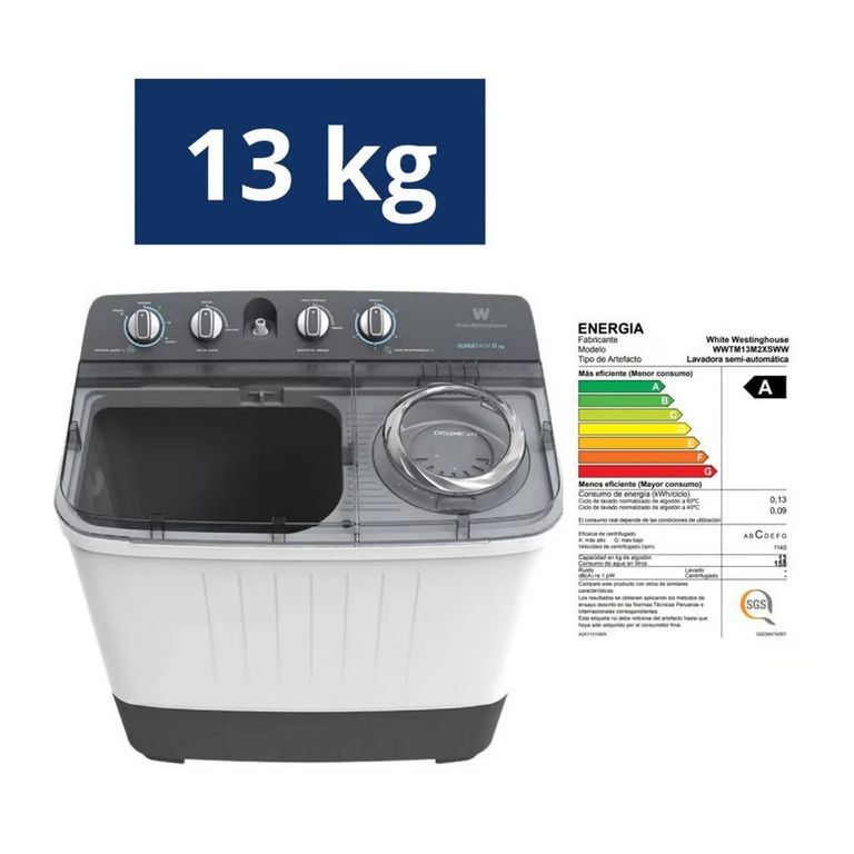 Avadora Semiautomatica 2 Tinas Blanco 13Kg White-Westinghouse