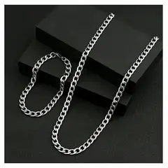 OEM - CADENA + PULSERA HOMBRE ESLABON SET ACERO INOXIDABLE x CUMPLEAÑOS