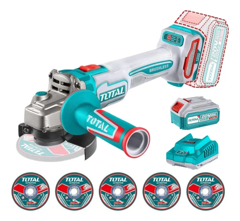Amoladora inalámbrica 4½ incluye batería y cargador Total