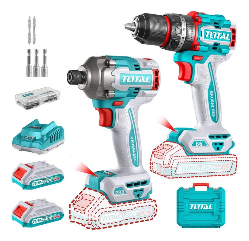 Combo taladro percutor 66nm + atornillador de impacto 285nm Total