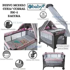 EBABY - CUNA CORRAL CON COLECHO Y MECEDORA - DACORA ROSADO