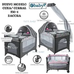 EBABY - CUNA CORRAL CON COLECHO Y MECEDORA - DACORA GRIS ROSADO