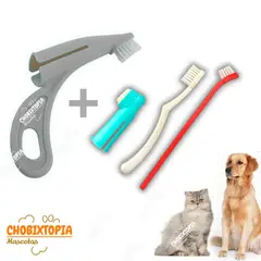 GENERICO - CEPILLO DENTAL MASCOTA PERRO-GATO PACK 4 PLOMO