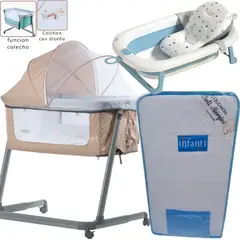EBABY - Cuna Colecho MARION + Colchón para cuna CELESTE+TINA CELESTE