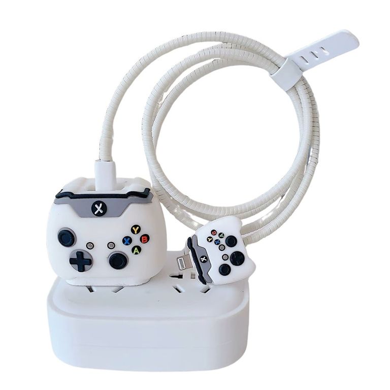 Funda De Silicona Protector Para Cargador Iphone 20w Videojuego Blanco