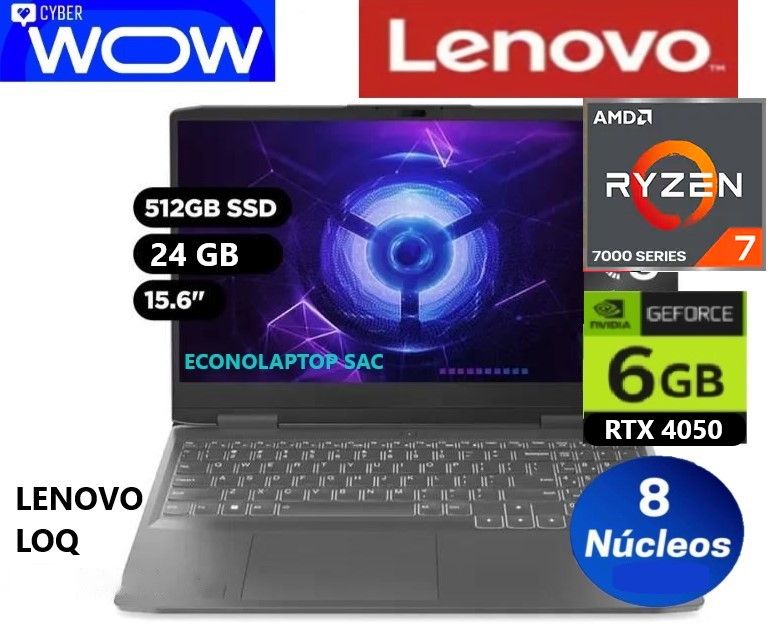 LOQ 15ARP9, 15.6" FHD IPS, AMD RYZEN 7-7435HS 4.5 GHz, 24GB DDR5-4800 512GB SSD RTX 4050