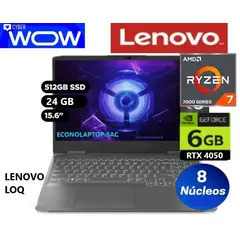 LENOVO - LOQ 15ARP9, 15.6" FHD IPS, AMD RYZEN 7-7435HS 4.5 GHz, 24GB DDR5-4800 512GB SSD RTX 4050