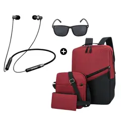 LENOVO - Audífono HE05 BT + Mochila 3en1 PortaLaptop Usb V2 Rojo+Lentes