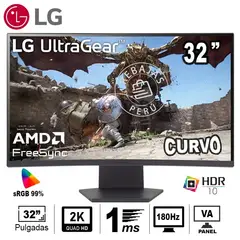 LG - Monitor Gamer UltraGear 32GS60QC-B Curvo 32 QHD 180Hz 1ms HDR10