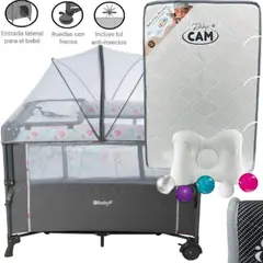 EBABY - Cuna para bebe Colecho Nala FUCSIA + Colchón PLOMO