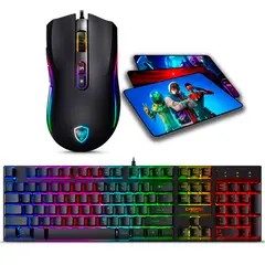 MICRONICS - Kit Gamer Teclado LED Rainbow + Mouse Kripton 12800 DPI + Padmouse