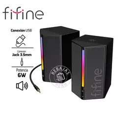 FIFINE - Altavoces A20 Black Sonido Estéreo RGB USB/AUX/Bluetooth