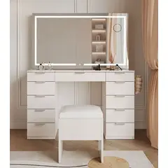 GENERICO - Tocador Joyero Eva + Puff - Blanco