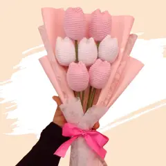 GENERICO - Ramo 07 Tulipanes Eternos Tejidos a Crochet Flores