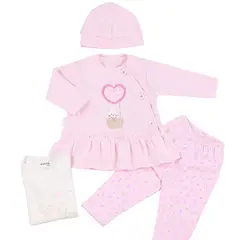 GENERICO - Conjunto Vestido bebé Niña - 4 piezas - Patty - Rosado