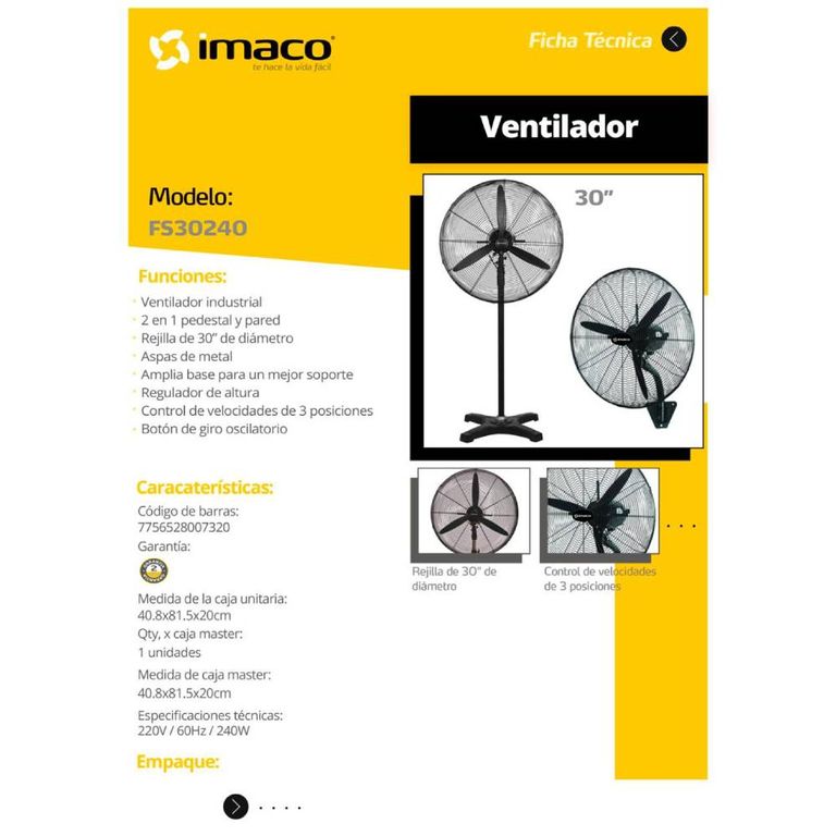 Ventilador industrial 30 pulgadas FS30240