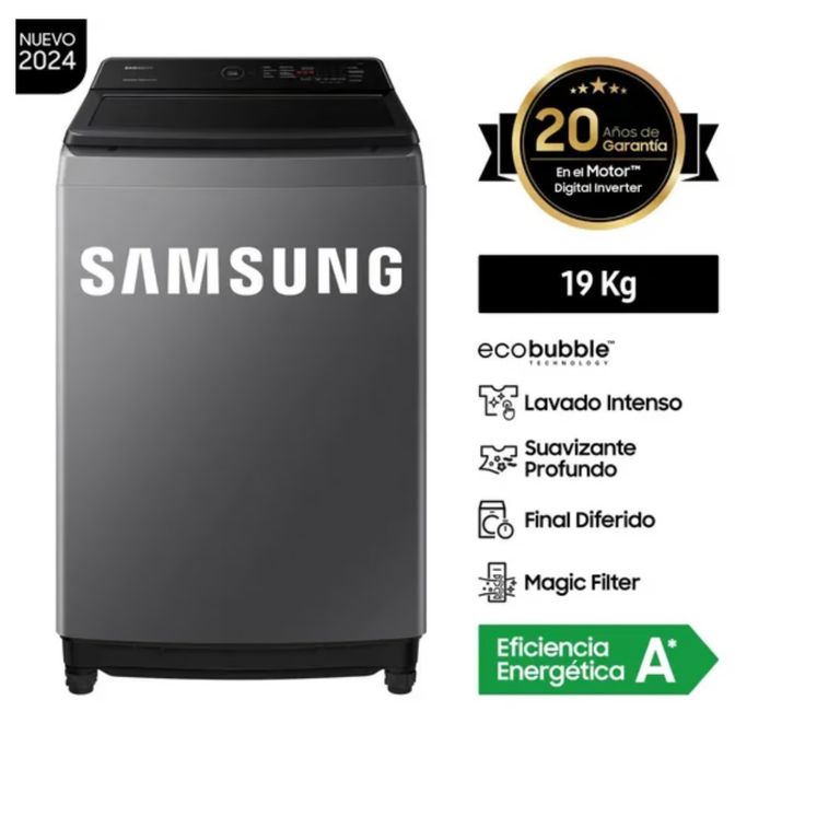 LAVADORA ECOBUBBLE 19KG GRIS WA19CG6441BDPE