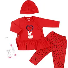 GENERICO - Conjunto Vestido bebé Niña - 4 piezas - Patty - Rojo