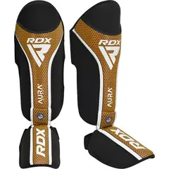 RDX - Canilleras con Empeine para Muay Thai Aura Plus T17 Dorado-L