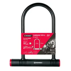 HERMEX - Candado Tipo U Acero Bicicleta Moto Scooter Portones