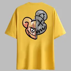 YANSUS - Polo Negro Con Estampado De Oso Y Manga Corta