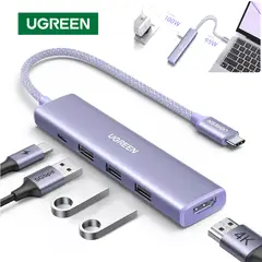 UGREEN - Hub tipo C 5 en 1 3 Puertos USB 3.0 5gbps 1 puerto HDMI 4K 100W