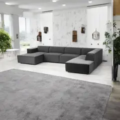 AMOBLART - SECCIONAL PANORAMICO LUJO 5 PIEZAS COLOR PLOMO