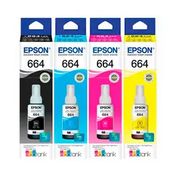 EPSON - Kit Tinta T664 Pack de 4 Colores 70ml L455, L310, L375, L475, L575