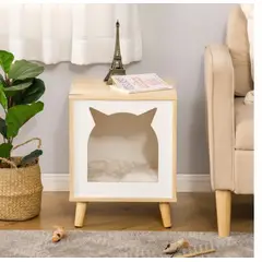 TU MESITA - Mesa Auxiliar para Mascota Perro Gato Melgar Duna-Blanco 50cm