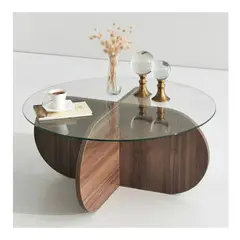 TU MESITA - Mesa de Centro Circular Topacio color Marrón con Vidrio