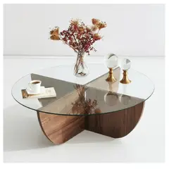 TU MESITA - Mesa de Centro Circular Topacio II color Marrón con Vidrio